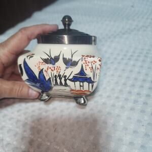 VINTAGE EUC PAGODA SUGAR BOWL YOEMAN SILVER PLATED LID FOOTED BOWL ( NO SPOON)